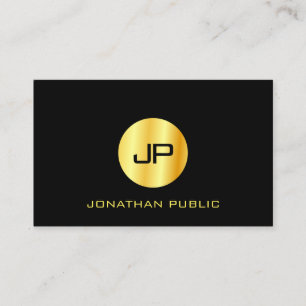 Faux Gold Black Modern Monogram Elegant Template Business Card
