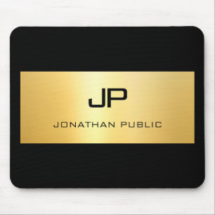 Faux Gold Black Personalised Modern Elegant Mouse Pad