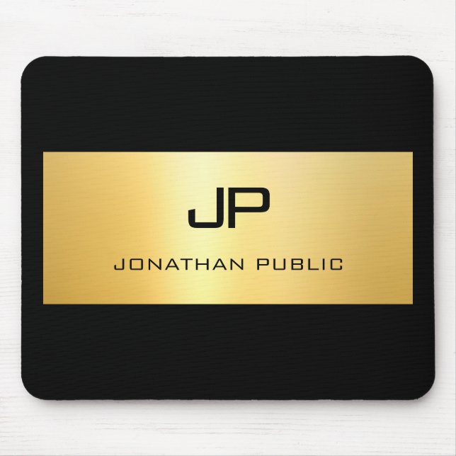Faux Gold Black Personalised Modern Elegant Mouse Pad (Front)
