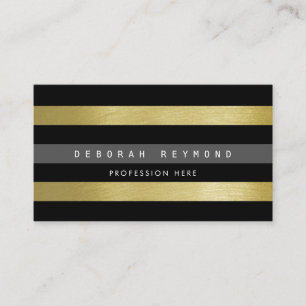 faux gold & black stripes . modern striped business card