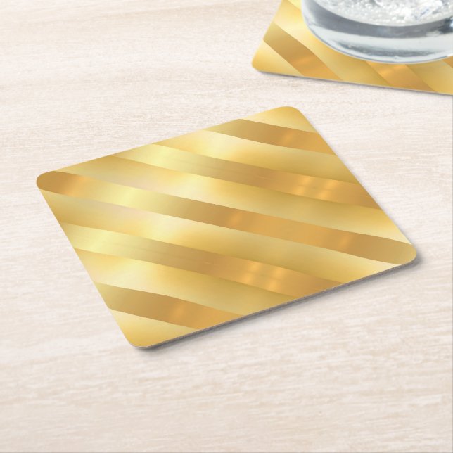 Faux Gold Blank Modern Elegant Glamourous Template Square Paper Coaster (Angled)