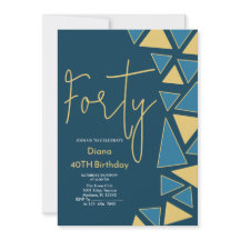Faux Gold & Blue Birthday Invitation