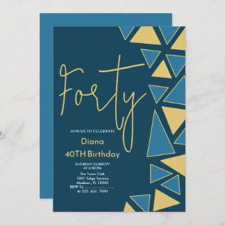 Faux Gold & Blue Birthday Invitation