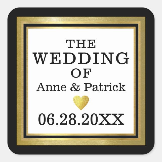 faux gold border . wedding announcement  square sticker (Front)