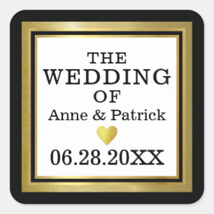 faux gold border . wedding announcement square sticker