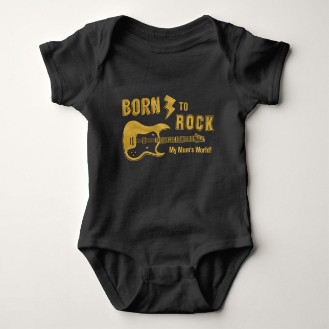 Faux Gold Born To Rock Mums World Guitar Humour Baby Bodysuit (Front)