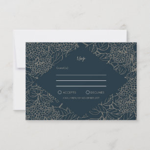 Faux Gold Botanical Frame Weddin RSVP Card