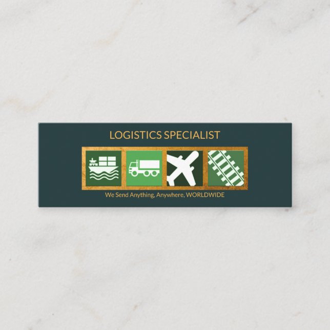 Faux Gold Box Logistic Transportation Modes Mini Business Card (Front)