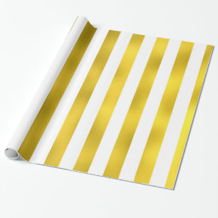 Faux Gold Bronze White Vertical Stripes Striped Wrapping Paper