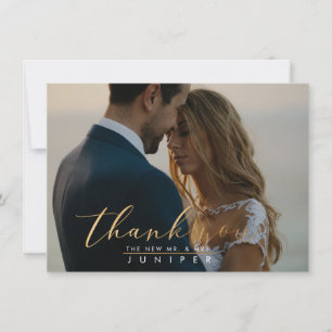 Faux Gold Brush Script Photo Thank You Cards