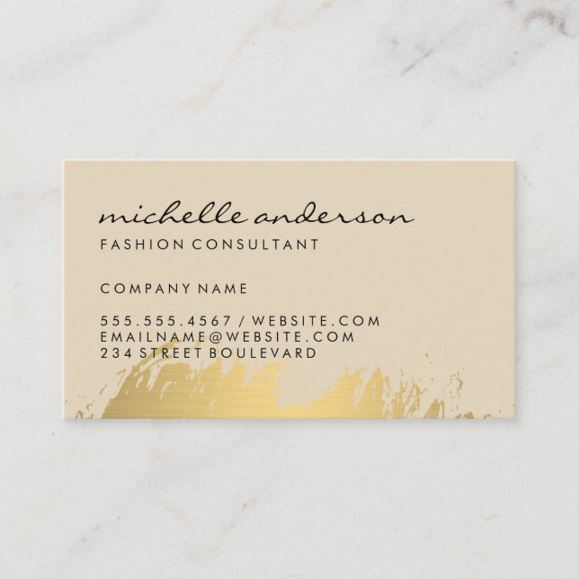 Faux Gold Brushed Beige / Grey Business Card (Front)