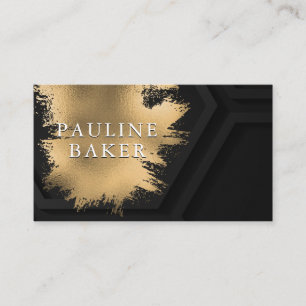 Faux Gold Brushed   Black Geometric Background Business Card