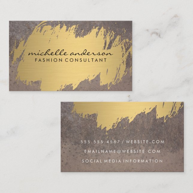 Faux Gold Brushed | Dark Rusted Metal Business Card (Front/Back)