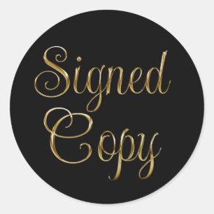 Faux Gold Brushed Metal Foil Signed Copy Black Classic Round Sticker