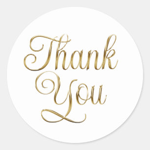 Faux Gold Brushed Metal Foil Thank You Classic Round Sticker