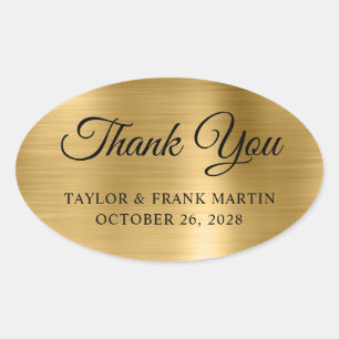 Faux Gold Brushed Metal Foil Wedding Thank You Oval Sticker