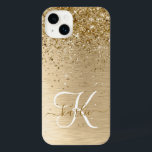 Faux Gold Brushed Metal Glitter Monogram Name iPhone 14 Plus Case<br><div class="desc">Easily personalise this trendy chic iPhone case design featuring pretty gold sparkling glitter on a gold brushed metallic background.</div>