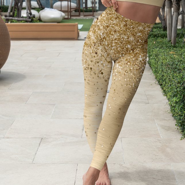 Faux Gold Brushed Metal Glitter Print Leggings (Creator Uploaded)
