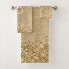 Faux Gold Brushed Metal Glitter Print Monogram Nam