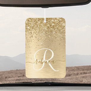 Faux Gold Brushed Metal Glitter Print Monogram Nam Car Air Freshener