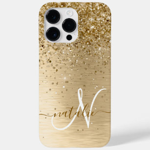 Faux Gold Brushed Metal Glitter Print Monogram Nam Case-Mate iPhone 14 Pro Max Case