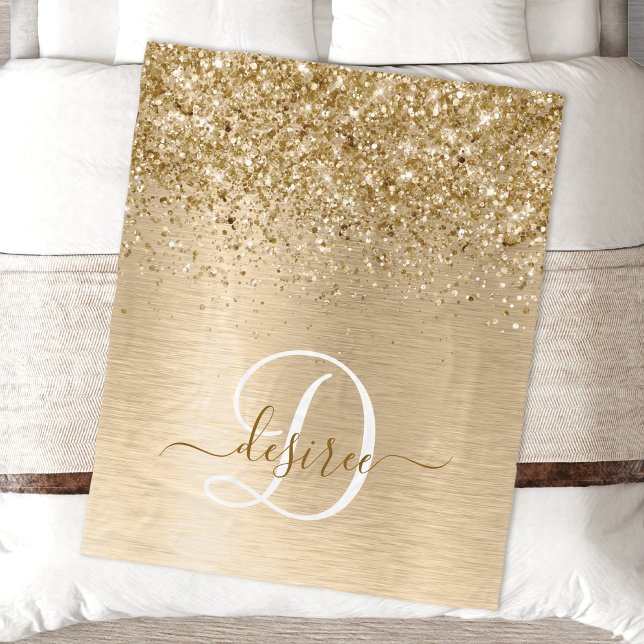 Faux Gold Brushed Metal Glitter Print Monogram Nam Fleece Blanket (Creator Uploaded)