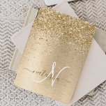 Faux Gold Brushed Metal Glitter Print Monogram Nam iPad Mini Cover<br><div class="desc">Easily personalise this trendy chic ipad cover design featuring pretty gold sparkling glitter on a gold brushed metallic background.</div>
