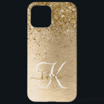 Faux Gold Brushed Metal Glitter Print Monogram Nam iPhone 12 Pro Max Case<br><div class="desc">Easily personalise this trendy chic iPhone case design featuring pretty gold sparkling glitter on a gold brushed metallic background.</div>