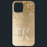 Faux Gold Brushed Metal Glitter Print Monogram Nam iPhone 12 Pro Max Case<br><div class="desc">Easily personalise this trendy chic iPhone case design featuring pretty gold sparkling glitter on a gold brushed metallic background.</div>