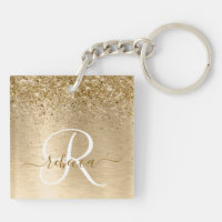 Faux Gold Brushed Metal Glitter Print Monogram Nam