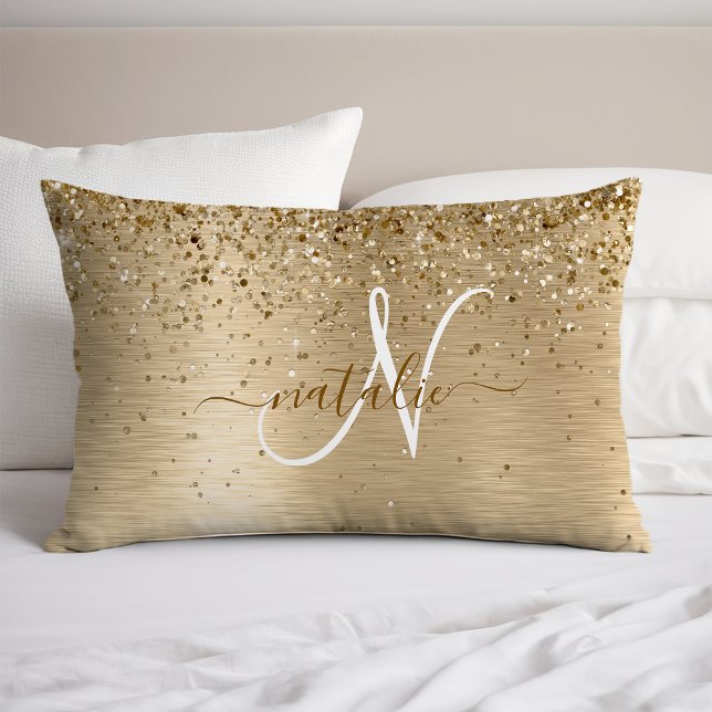 Faux Gold Brushed Metal Glitter Print Monogram Nam Pillowcase (Creator Uploaded)