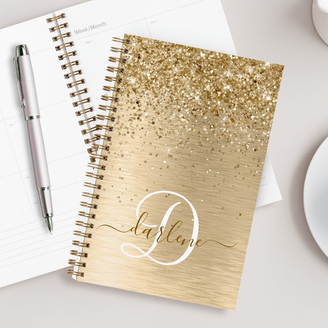 Faux Gold Brushed Metal Glitter Print Monogram Nam Planner (Creator Uploaded)