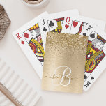 Faux Gold Brushed Metal Glitter Print Monogram Nam Playing Cards<br><div class="desc">Easily personalise this trendy chic playing cards design featuring pretty gold sparkling faux glitter on a gold brushed metallic background.</div>