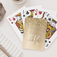 Faux Gold Brushed Metal Glitter Print Monogram Nam