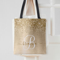Faux Gold Brushed Metal Glitter Print Monogram Nam