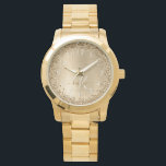 Faux Gold Brushed Metal Glitter Print Monogram Nam Watch<br><div class="desc">Easily personalise this trendy chic watch design featuring pretty gold sparkling glitter on a gold brushed metallic background.</div>
