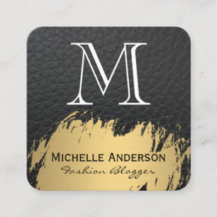 Faux Gold Brushed Monogram Leather Square Business Card