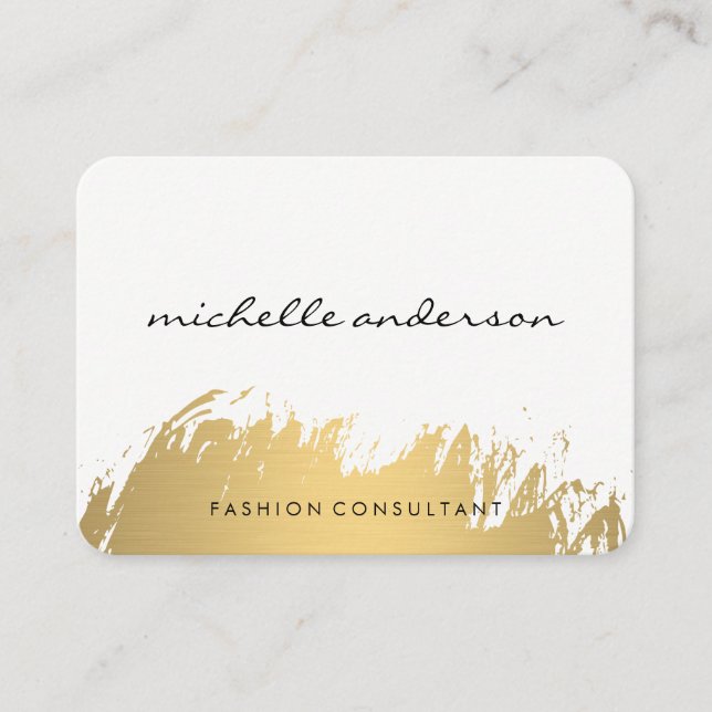 Faux Gold Brushed White Grey Business Card (Front)