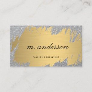 Faux Gold Brushed White Grey   Shimmer Glitter Business Card
