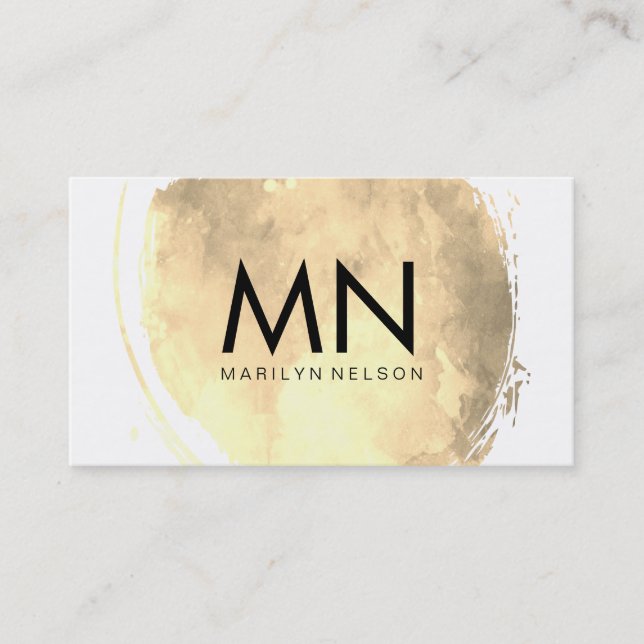 Faux Gold Brushed with Chic Monogram Business Card (Front)