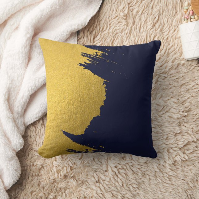 Faux Gold Brushstrokes with Navy Blue Background Cushion (Blanket)