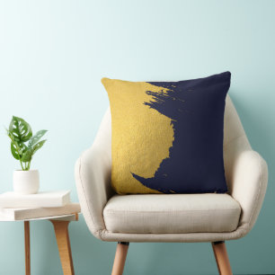 Faux Gold Brushstrokes with Navy Blue Background Cushion