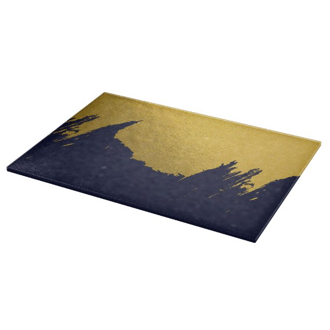 Faux Gold Brushstrokes with Navy Blue Background Cutting Board (Corner)
