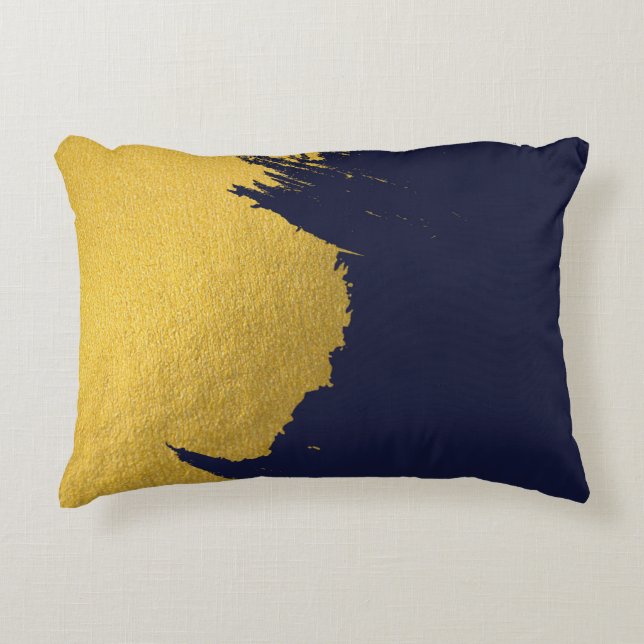 Faux Gold Brushstrokes with Navy Blue Background Decorative Cushion (Front)