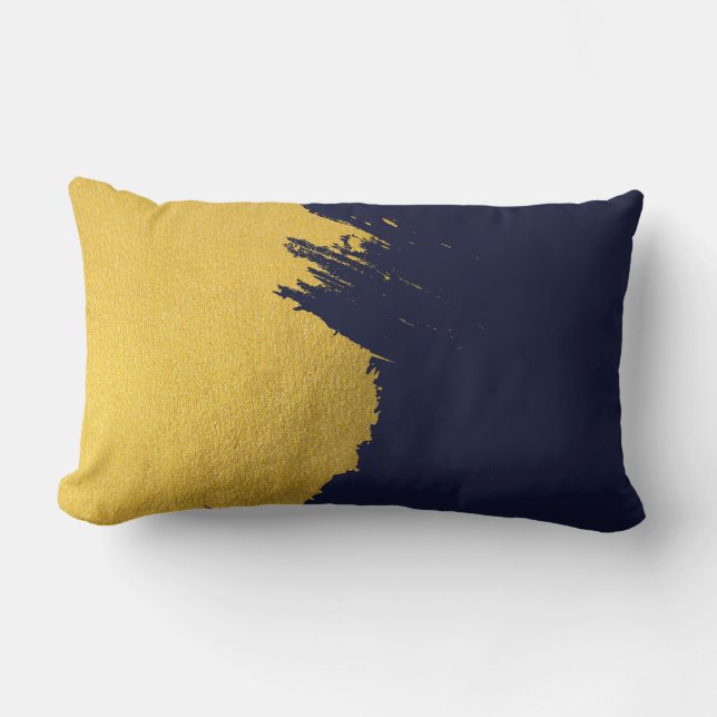 Faux Gold Brushstrokes with Navy Blue Background Lumbar Cushion (Front)