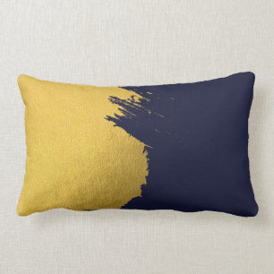 Faux Gold Brushstrokes with Navy Blue Background Lumbar Cushion