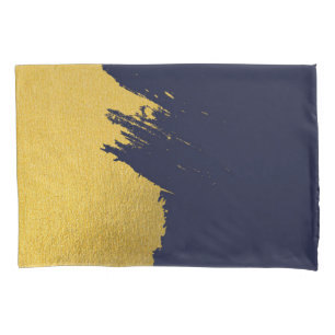 Faux Gold Brushstrokes with Navy Blue Background Pillowcase