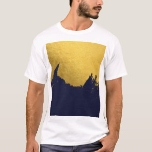 Faux Gold Brushstrokes with Navy Blue Background T-Shirt