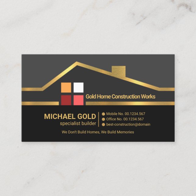 Faux Gold Building Roof Handyman Contractor Business Card (Front)