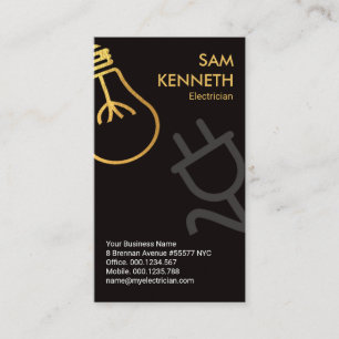 Faux Gold Bulb Grey Power Plug Electrician Business Card